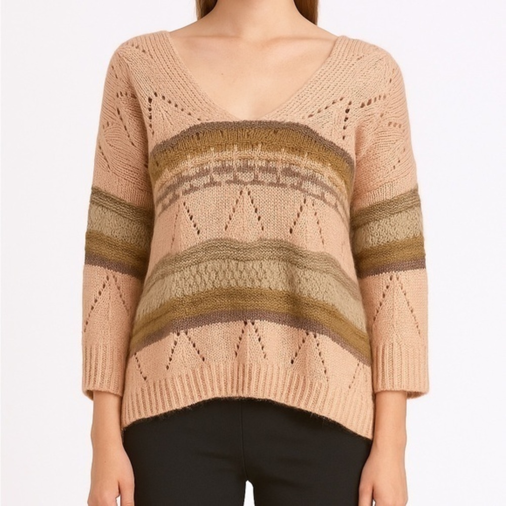 POL crochet knit stripe v neck oversized sweater size medium